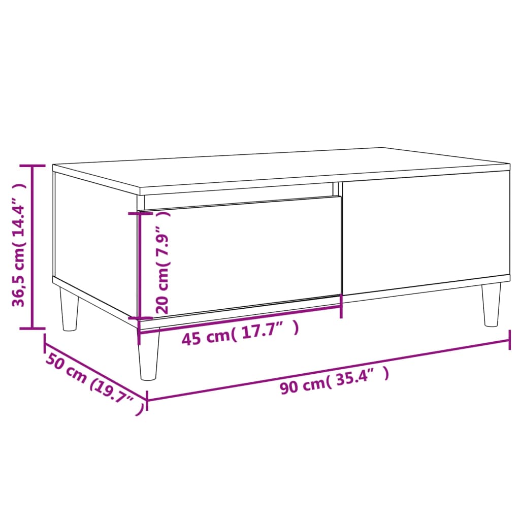 vidaXL Table basse noire 90x50x36,5 cm en bois d'ingénierie