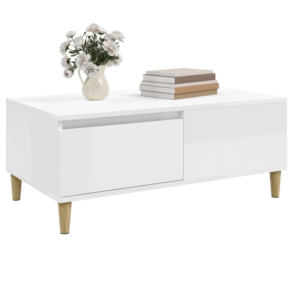 vidaXL Table basse blanc brillant 90x50x36,5 cm Aggloméré
