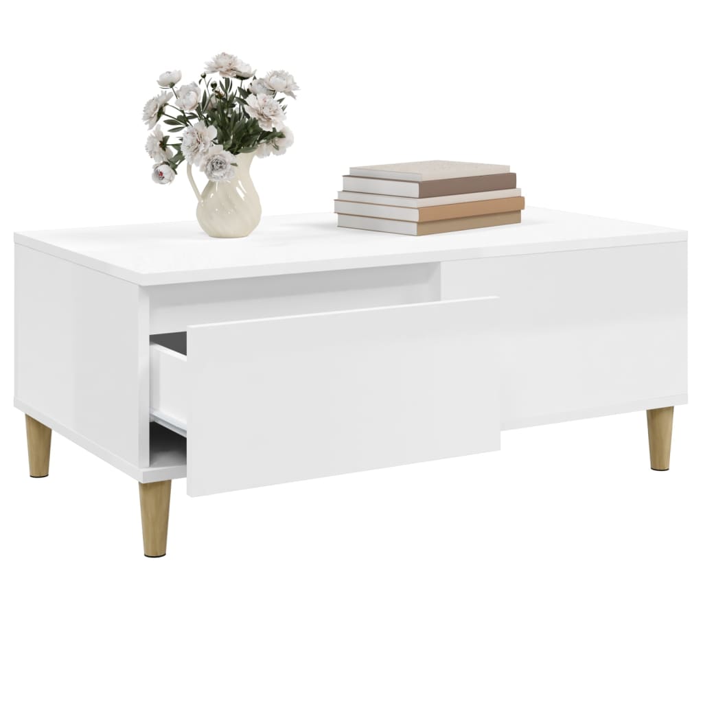 vidaXL Table basse blanc brillant 90x50x36,5 cm Aggloméré