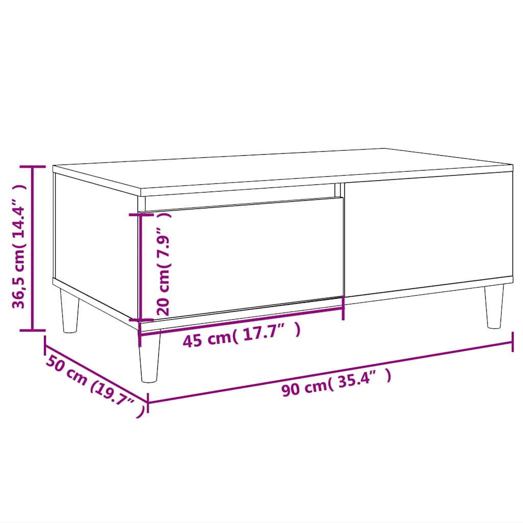 vidaXL Table basse chêne fumé 90x50x36,5 cm bois d'ingénierie