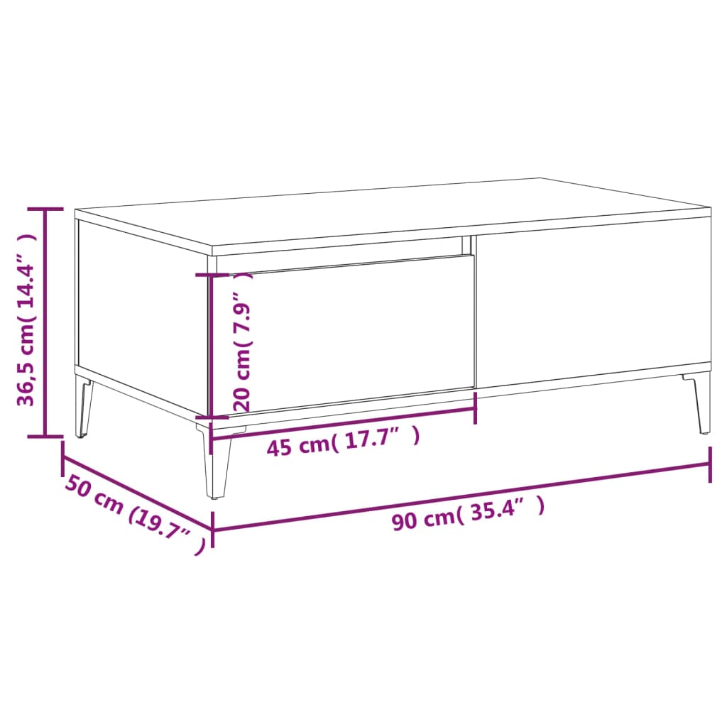 vidaXL Couchtisch Räuchereiche 90x50x36,5 cm Holzwerkstoff