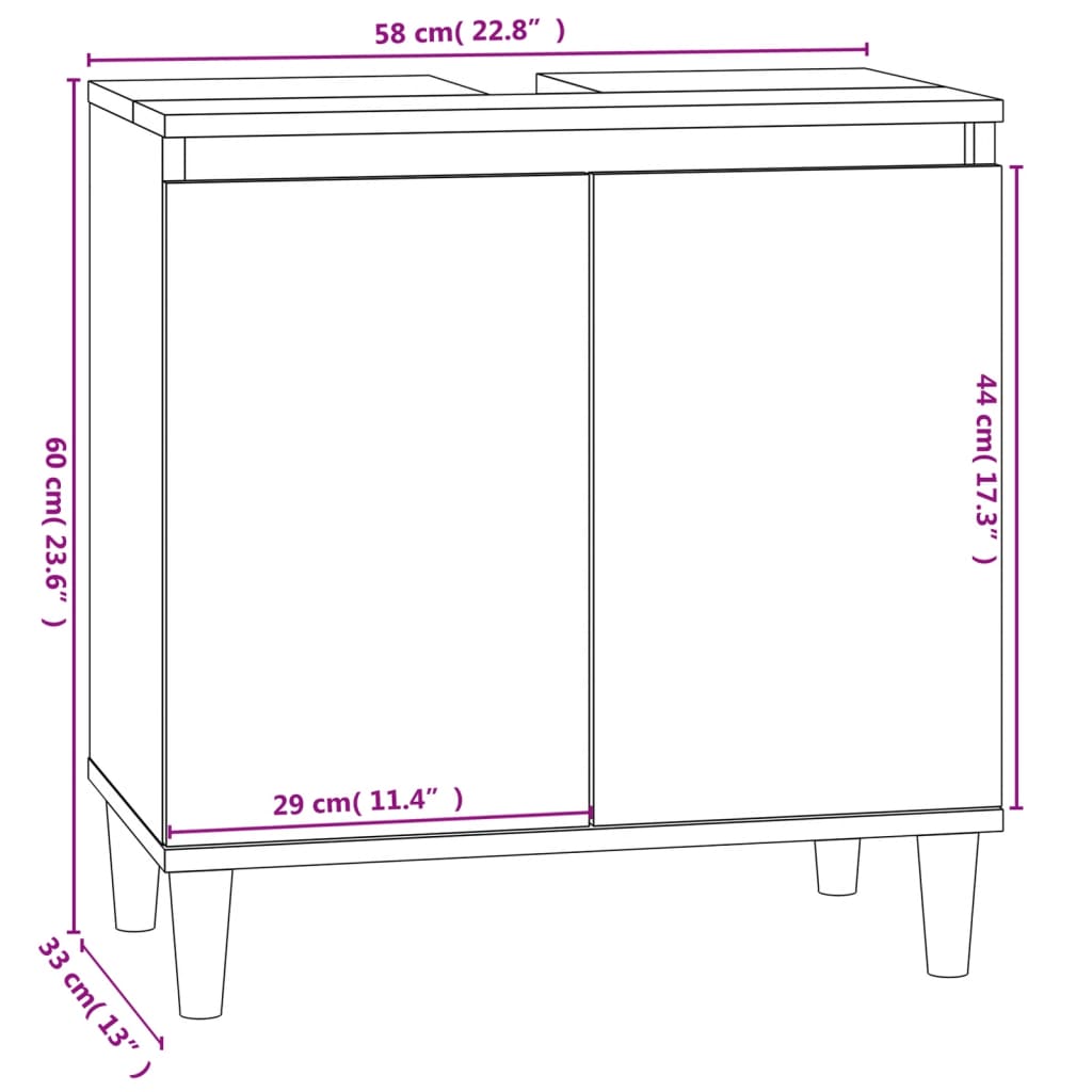 vidaXL Waschbeckenunterschrank Betongrau 58x33x60 cm Holzwerkstoff