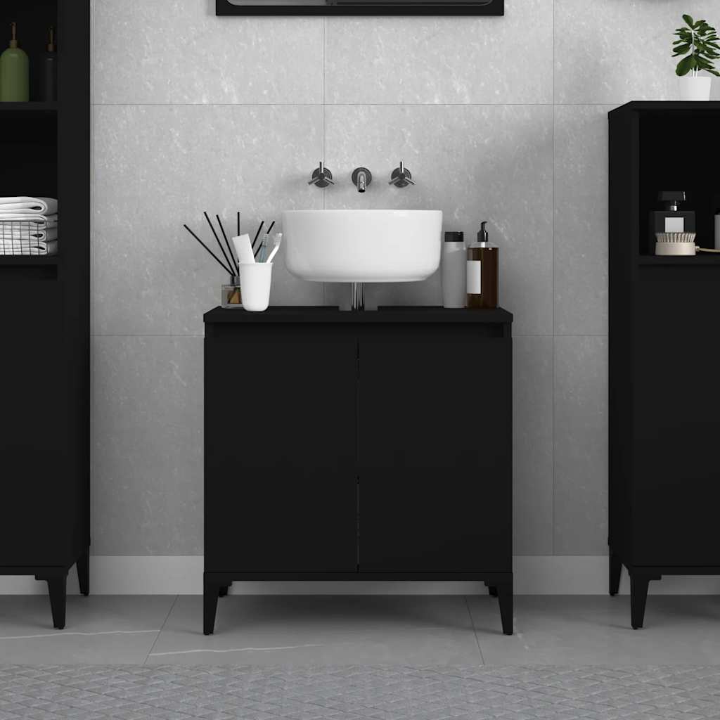 vidaXL Waschbeckenunterschrank Schwarz 58x33x60 cm Holzwerkstoff
