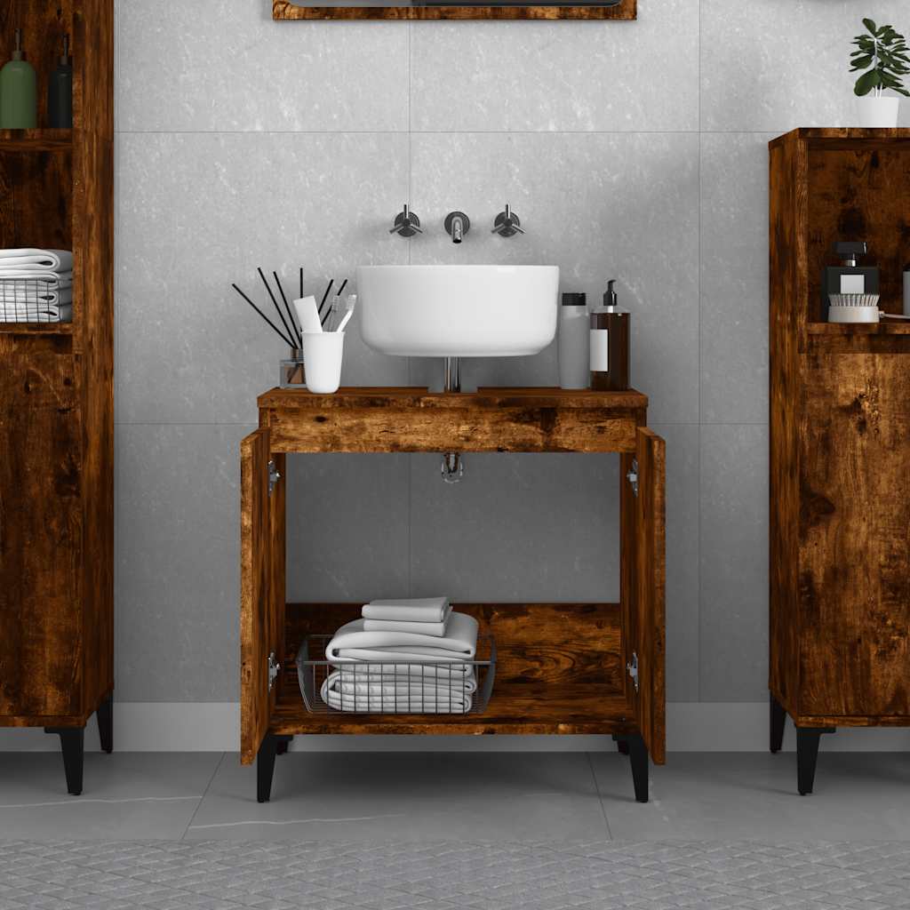 vidaXL Waschbeckenunterschrank Räuchereiche 58x33x60 cm Holzwerkstoff