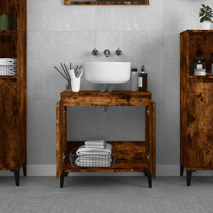 vidaXL Waschbeckenunterschrank Räuchereiche 58x33x60 cm Holzwerkstoff