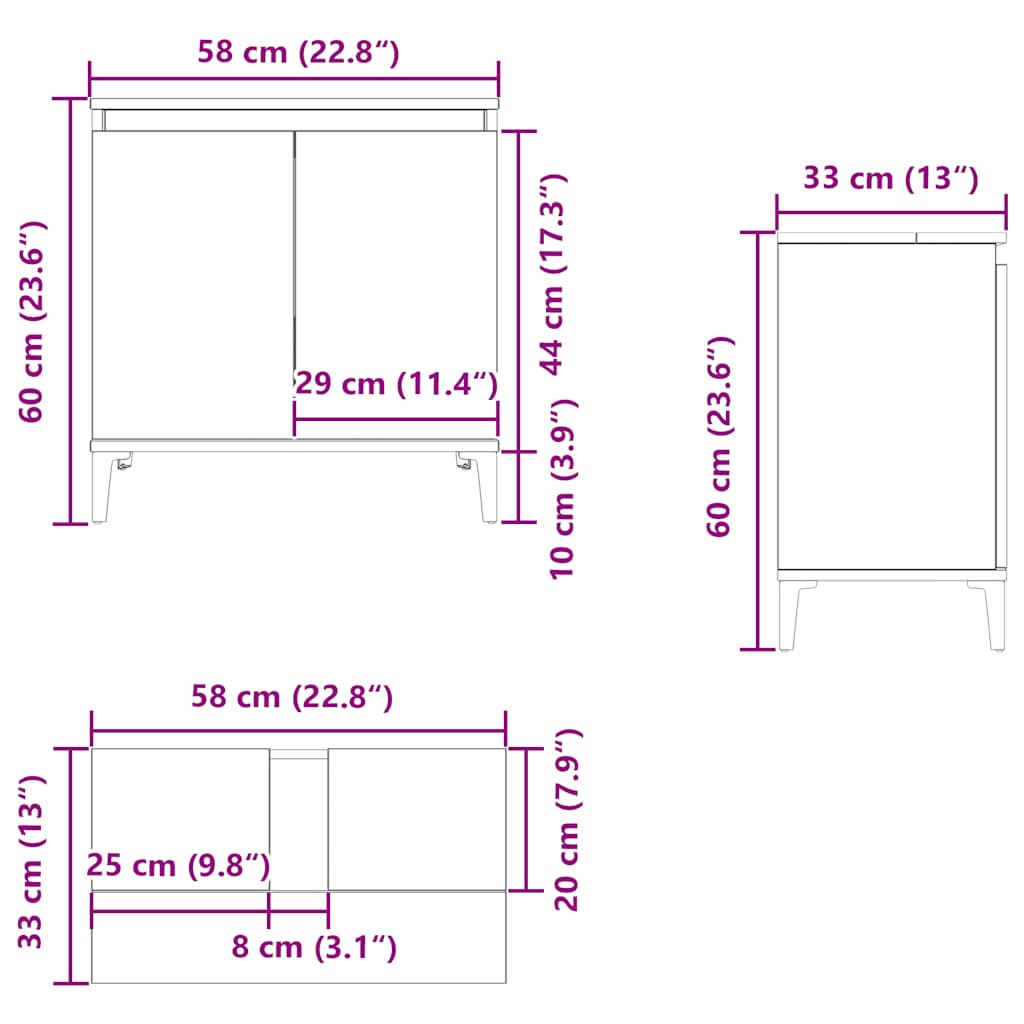 vidaXL Waschbeckenunterschrank Räuchereiche 58x33x60 cm Holzwerkstoff