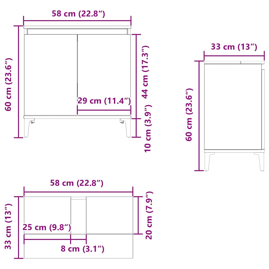 vidaXL Waschbeckenunterschrank Grau Sonoma 58x33x60 cm Holzwerkstoff