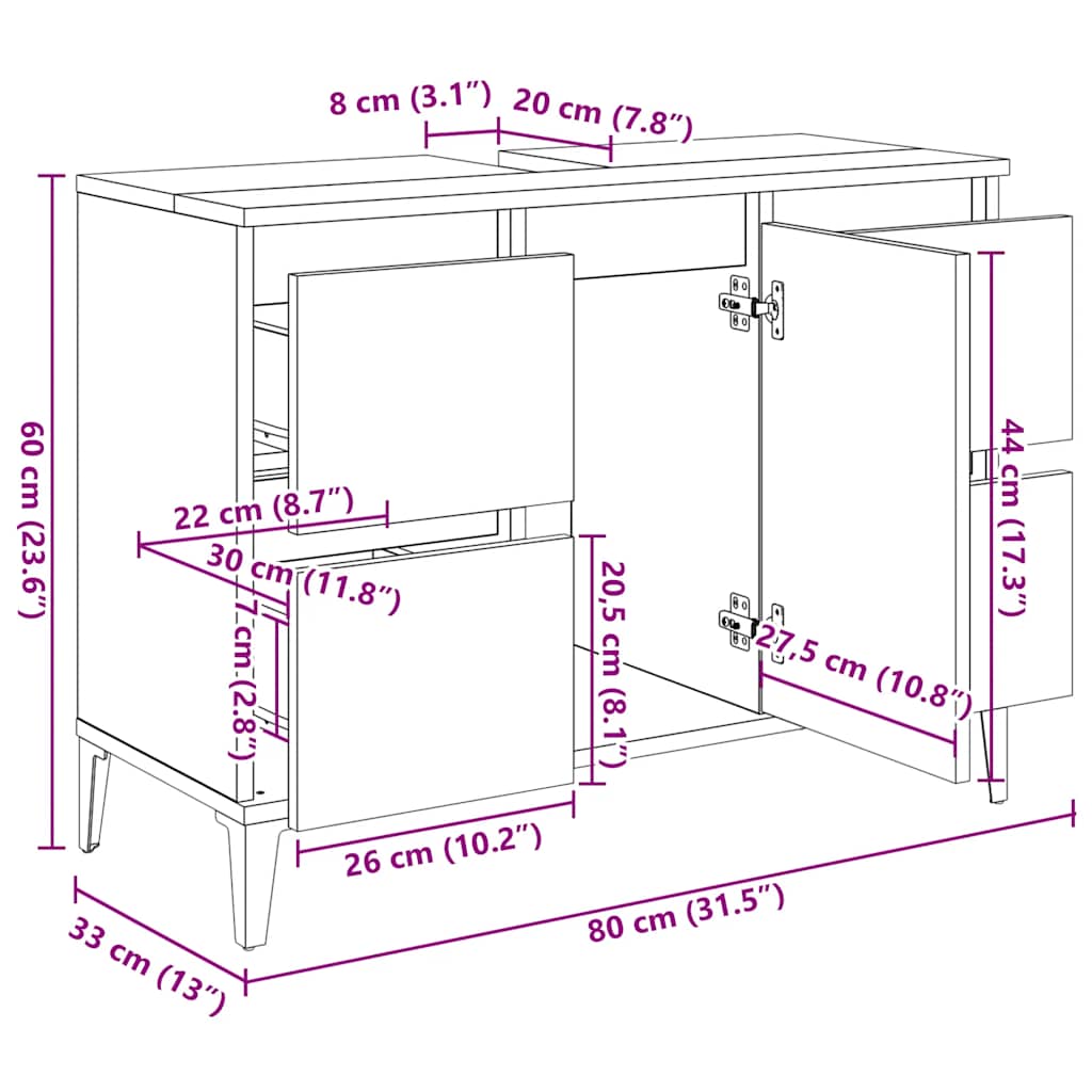 vidaXL Waschbeckenunterschrank Schwarz 80x33x60 cm Holzwerkstoff