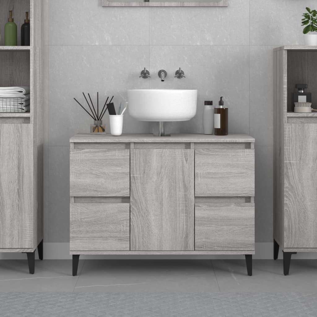 vidaXL Waschbeckenunterschrank Grau Sonoma 80x33x60 cm Holzwerkstoff