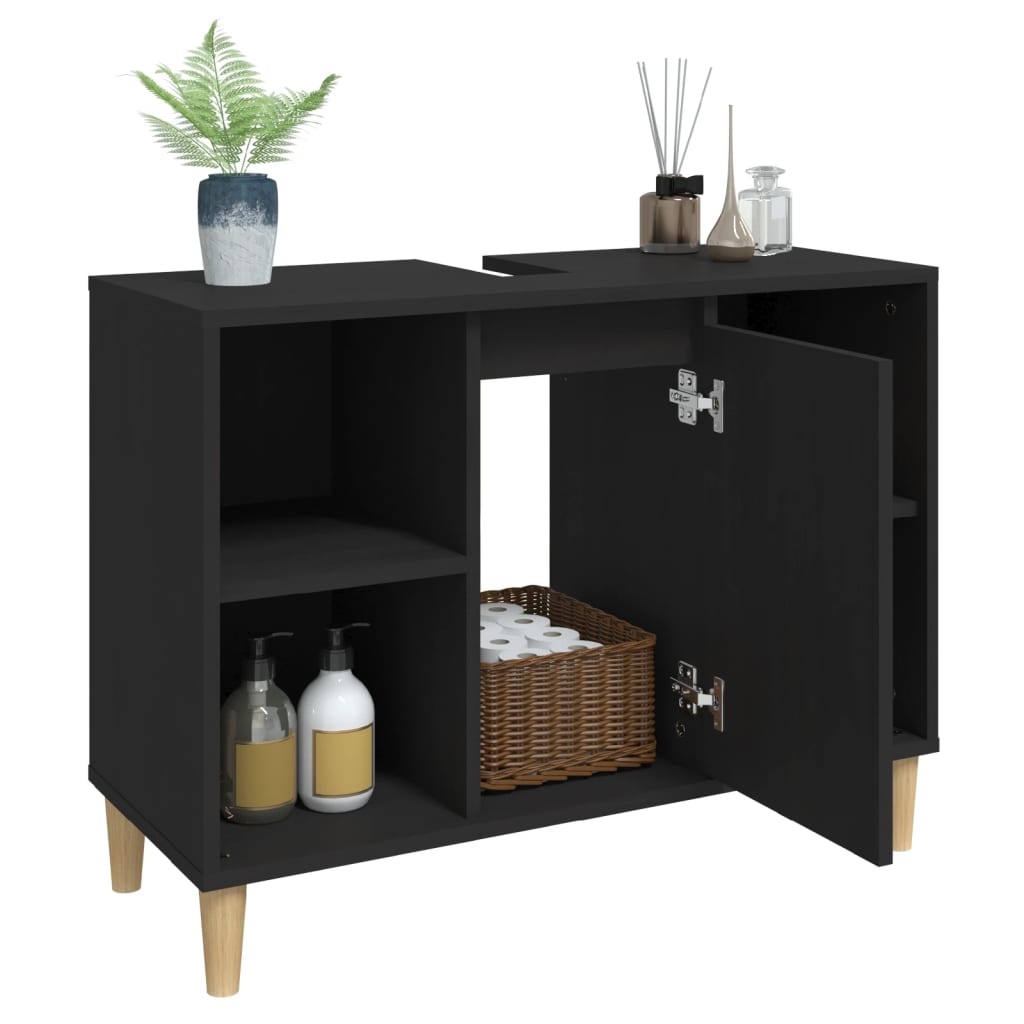 vidaXL Waschbeckenunterschrank Schwarz 80x33x60 cm Holzwerkstoff