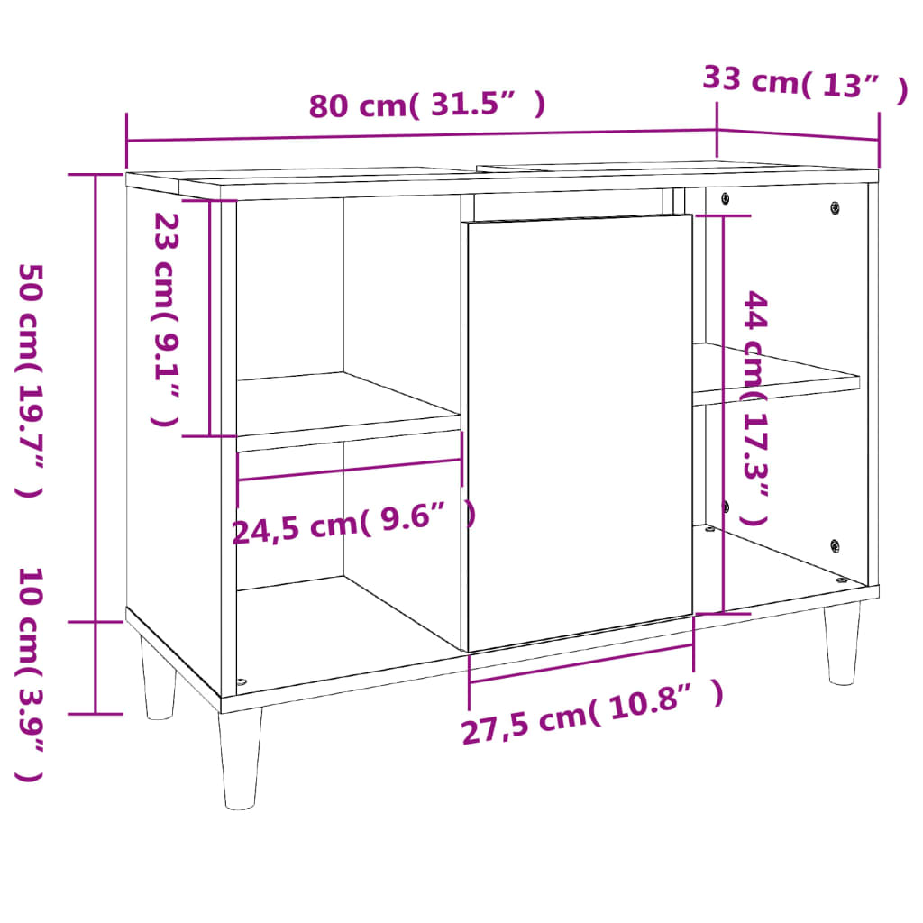 vidaXL Waschbeckenunterschrank Schwarz 80x33x60 cm Holzwerkstoff