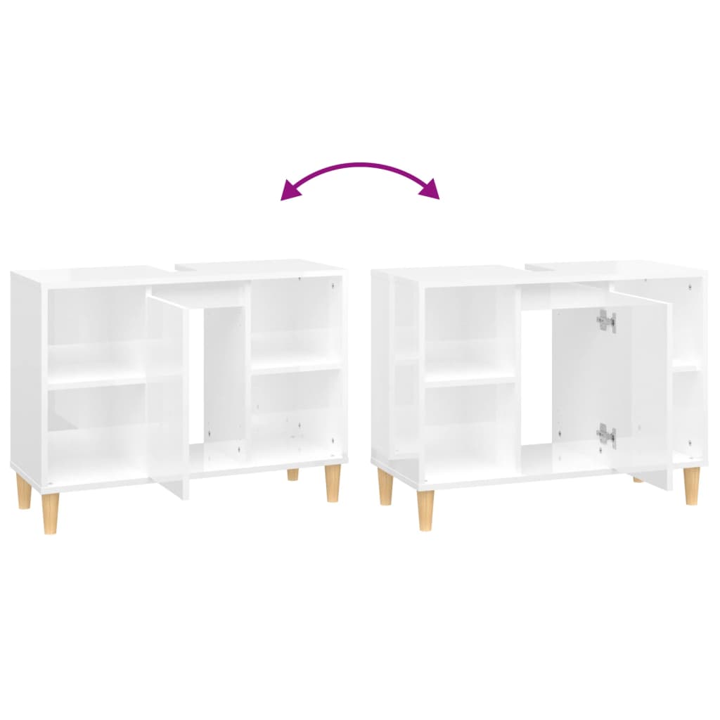 vidaXL Waschbeckenunterschrank Hochglanz-Weiß 80x33x60cm Holzwerkstoff