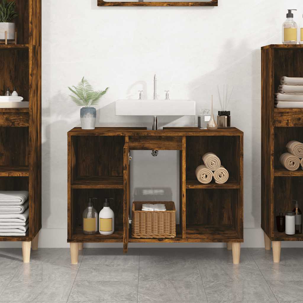 vidaXL Waschbeckenunterschrank Räuchereiche 80x33x60 cm Holzwerkstoff