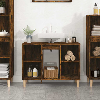 vidaXL Waschbeckenunterschrank Räuchereiche 80x33x60 cm Holzwerkstoff
