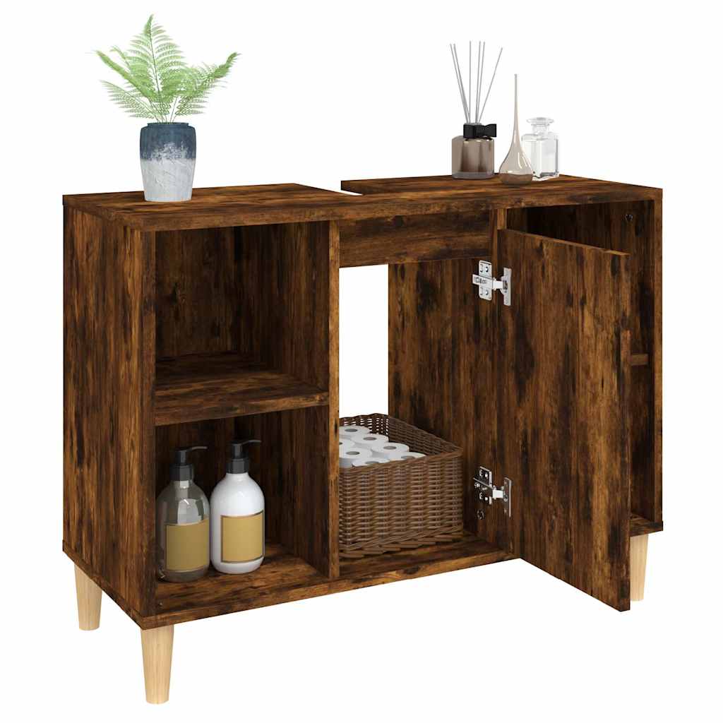 vidaXL Waschbeckenunterschrank Räuchereiche 80x33x60 cm Holzwerkstoff