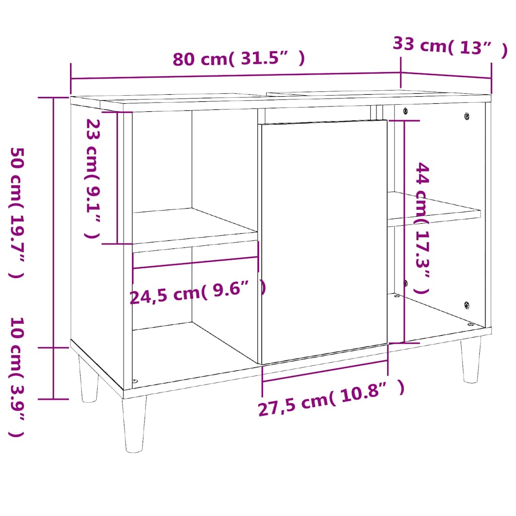 vidaXL Waschbeckenunterschrank Räuchereiche 80x33x60 cm Holzwerkstoff