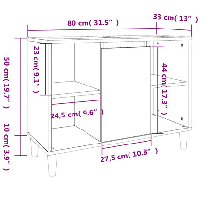vidaXL Waschbeckenunterschrank Räuchereiche 80x33x60 cm Holzwerkstoff