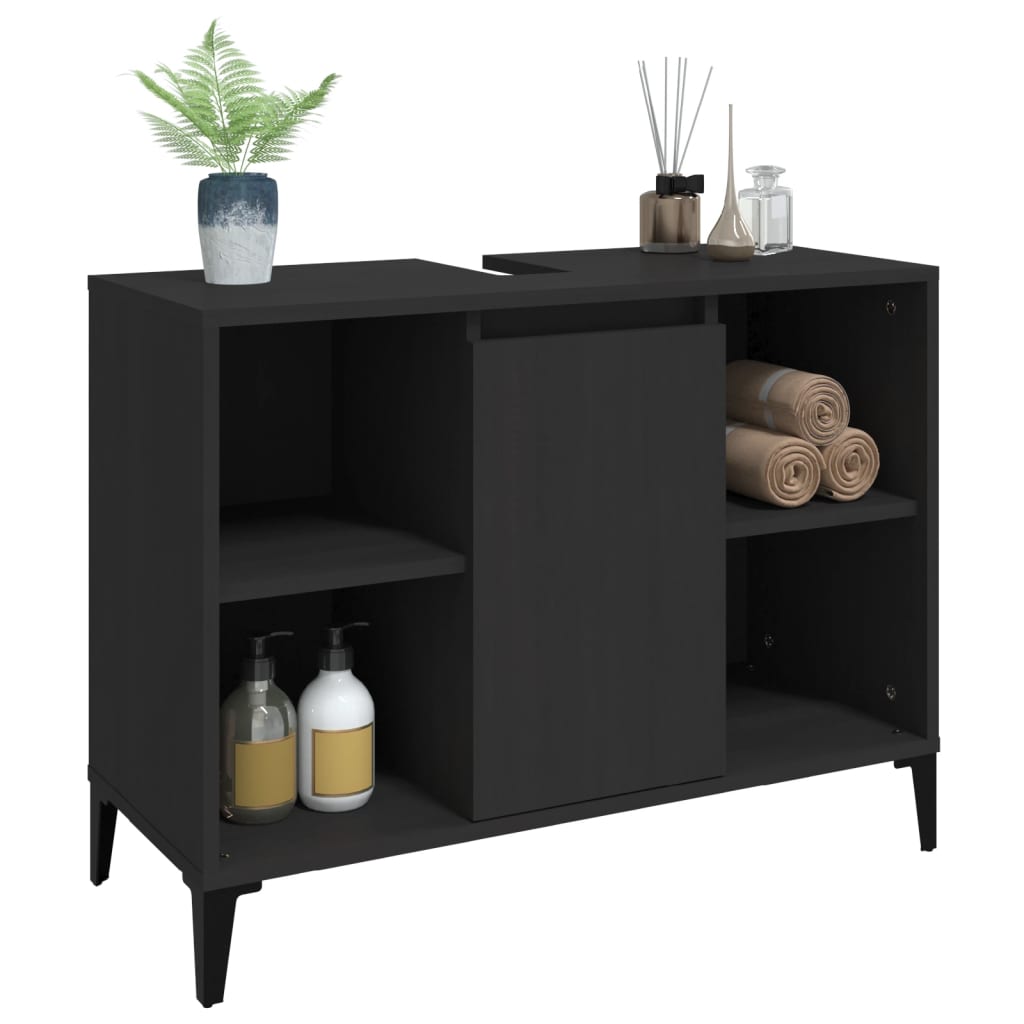 vidaXL Waschbeckenunterschrank Schwarz 80x33x60 cm Holzwerkstoff