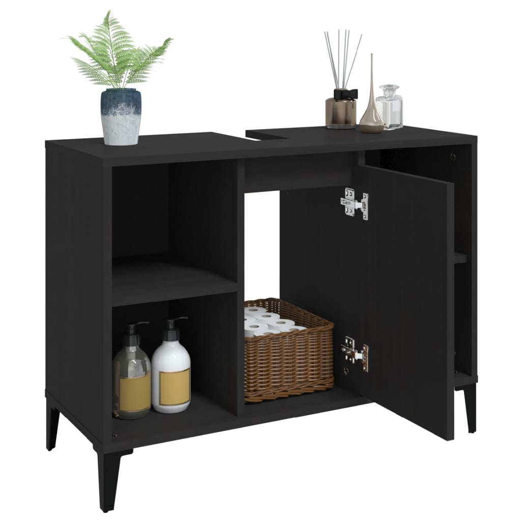 vidaXL Waschbeckenunterschrank Schwarz 80x33x60 cm Holzwerkstoff