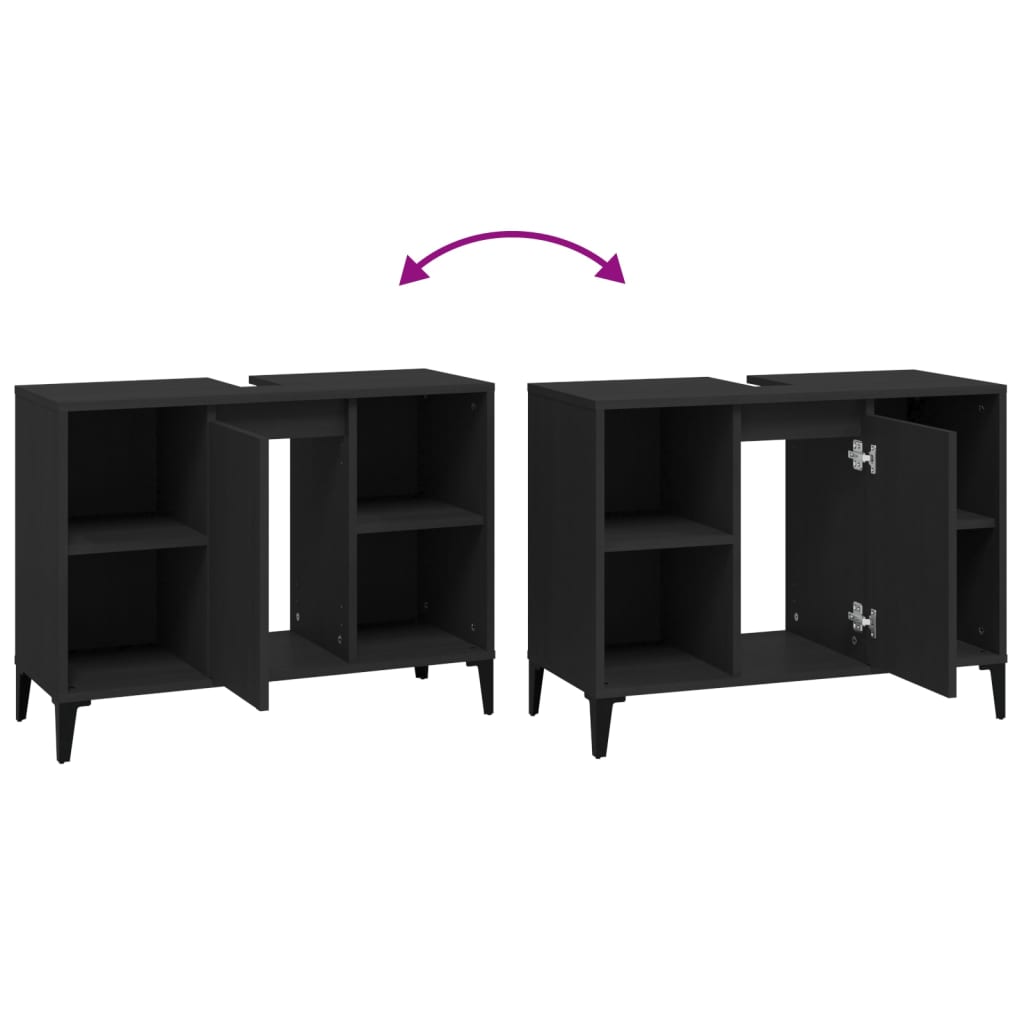vidaXL Waschbeckenunterschrank Schwarz 80x33x60 cm Holzwerkstoff