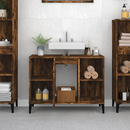 vidaXL Waschbeckenunterschrank Räuchereiche 80x33x60 cm Holzwerkstoff