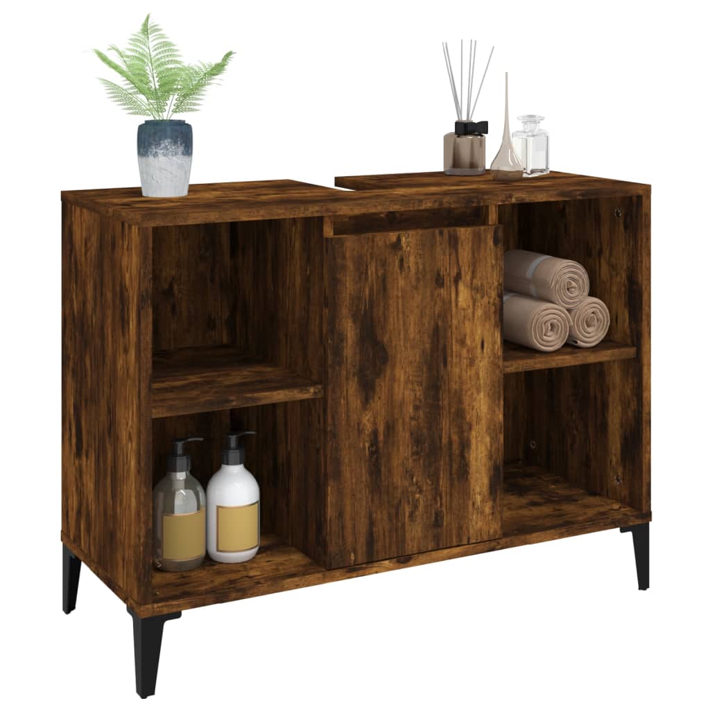 vidaXL Waschbeckenunterschrank Räuchereiche 80x33x60 cm Holzwerkstoff
