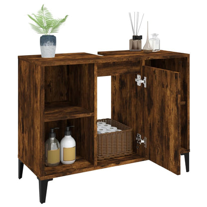 vidaXL Waschbeckenunterschrank Räuchereiche 80x33x60 cm Holzwerkstoff