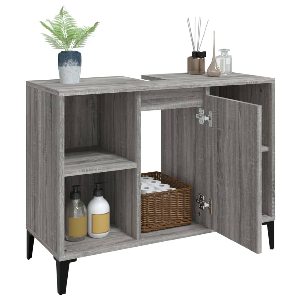 vidaXL Waschbeckenunterschrank Grau Sonoma 80x33x60 cm Holzwerkstoff