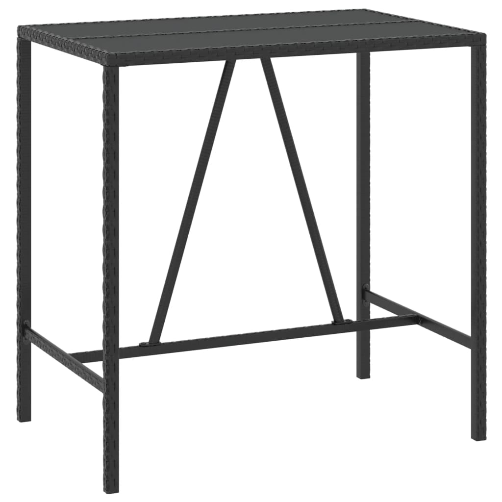 vidaXL Bartisch mit Glasplatte Schwarz 110x70x110 cm Poly Rattan