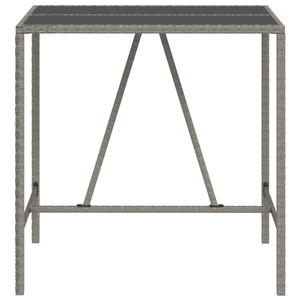 vidaXL Bartisch mit Glasplatte Grau 110x70x110 cm Poly Rattan