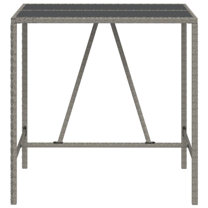 vidaXL Bartisch mit Glasplatte Grau 110x70x110 cm Poly Rattan
