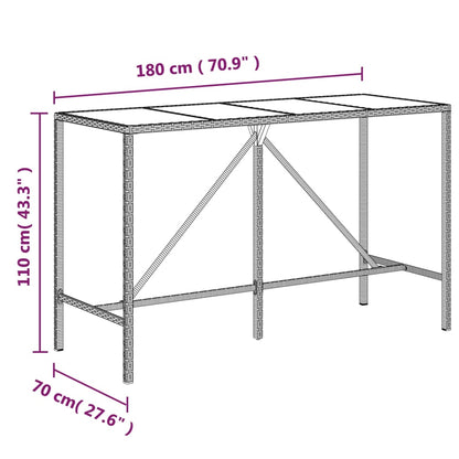 vidaXL Bartisch mit Glasplatte Braun 180x70x110 cm Poly Rattan
