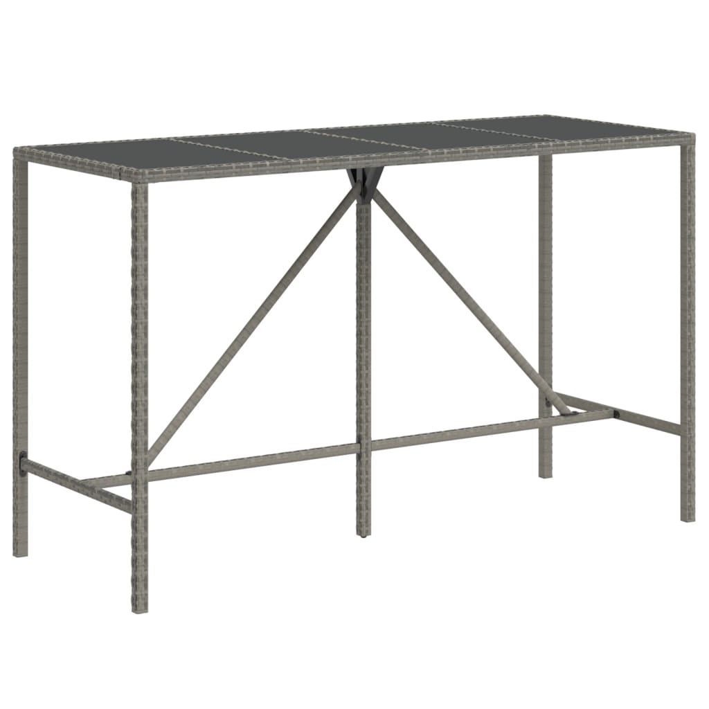 vidaXL Bartisch mit Glasplatte Grau 180x70x110 cm Poly Rattan