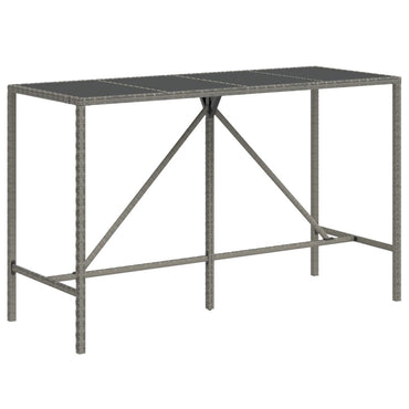 vidaXL Bartisch mit Glasplatte Grau 180x70x110 cm Poly Rattan