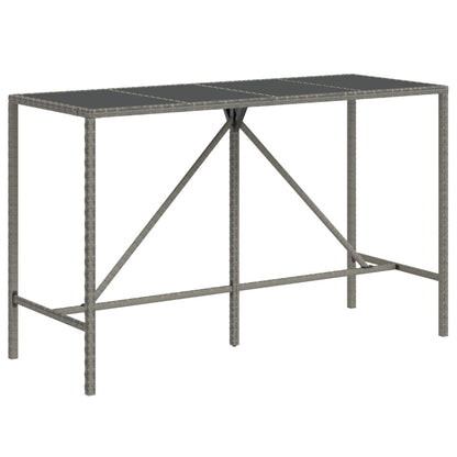 vidaXL Bartisch mit Glasplatte Grau 180x70x110 cm Poly Rattan