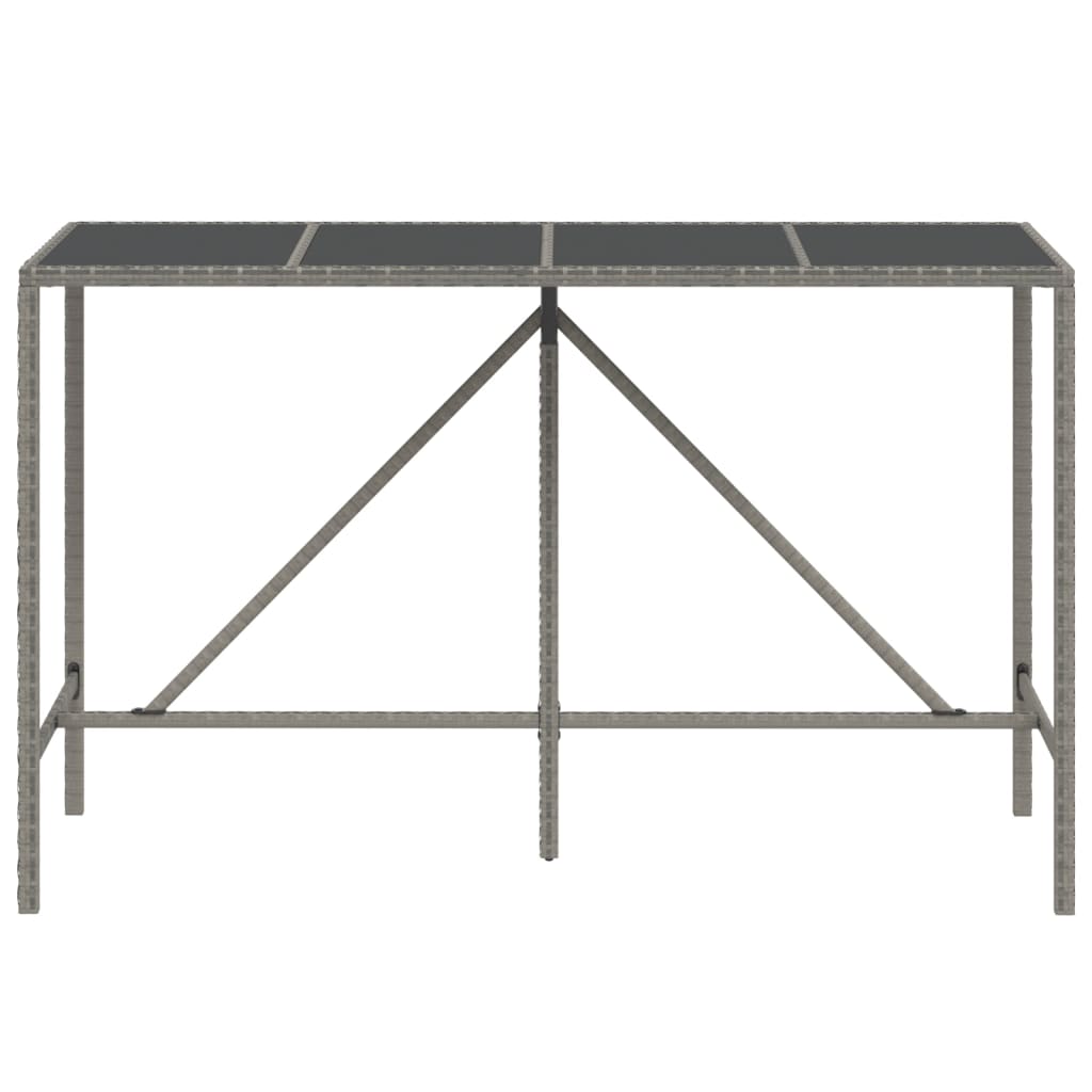 vidaXL Bartisch mit Glasplatte Grau 180x70x110 cm Poly Rattan
