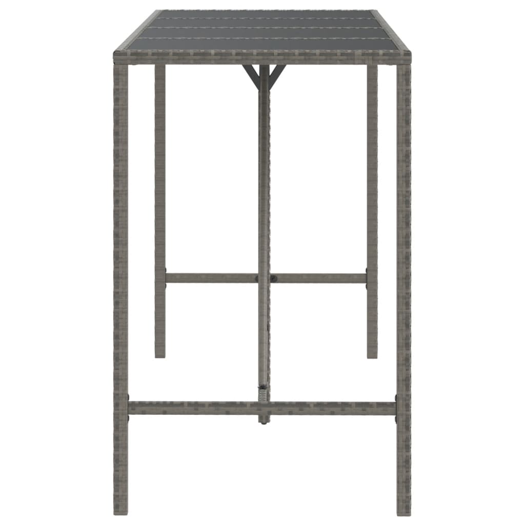 vidaXL Bartisch mit Glasplatte Grau 180x70x110 cm Poly Rattan