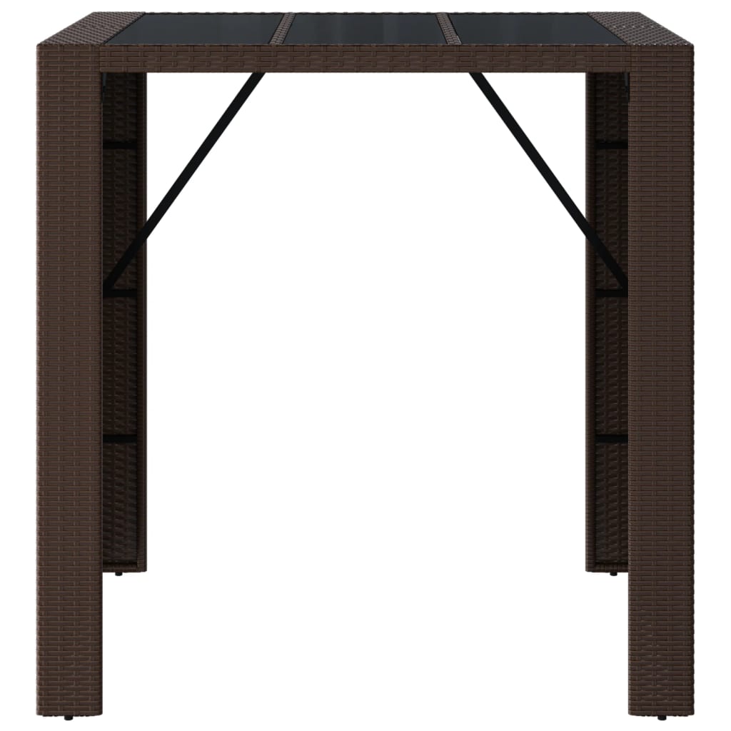 vidaXL Bartisch mit Glasplatte Braun 105x80x110 cm Poly Rattan