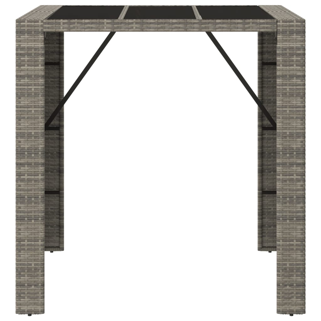 vidaXL Bartisch mit Glasplatte Grau 105x80x110 cm Poly Rattan