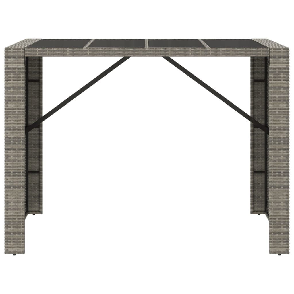 vidaXL Table de bar avec plateau en verre Gris 145x80x110 cm Résine tressée