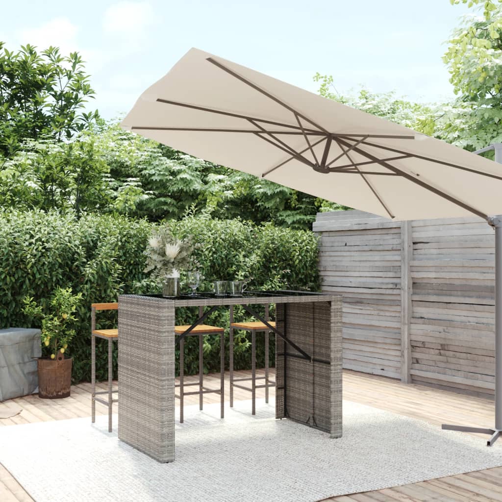 vidaXL Table de bar avec plateau en verre Gris 145x80x110 cm Résine tressée