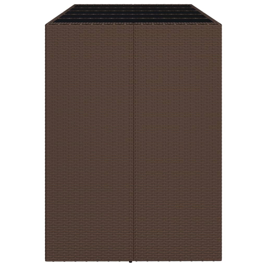 vidaXL Table de bar avec plateau en verre marron 185x80x110 cm en résine tressée