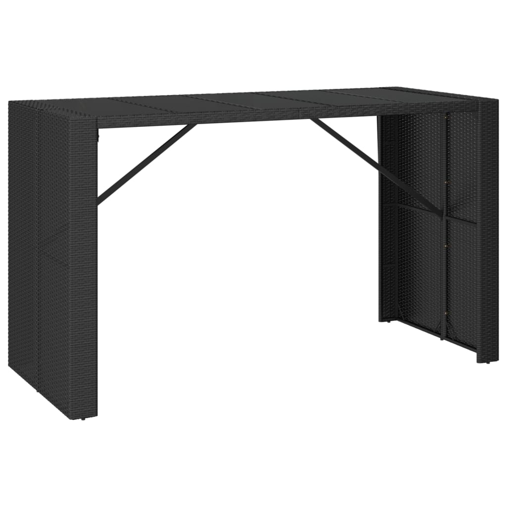 vidaXL Table de bar avec plateau en verre Noir 185x80x110 cm Résine tressée