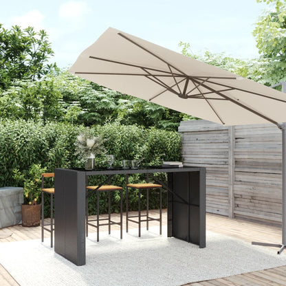 vidaXL Table de bar avec plateau en verre Noir 185x80x110 cm Résine tressée