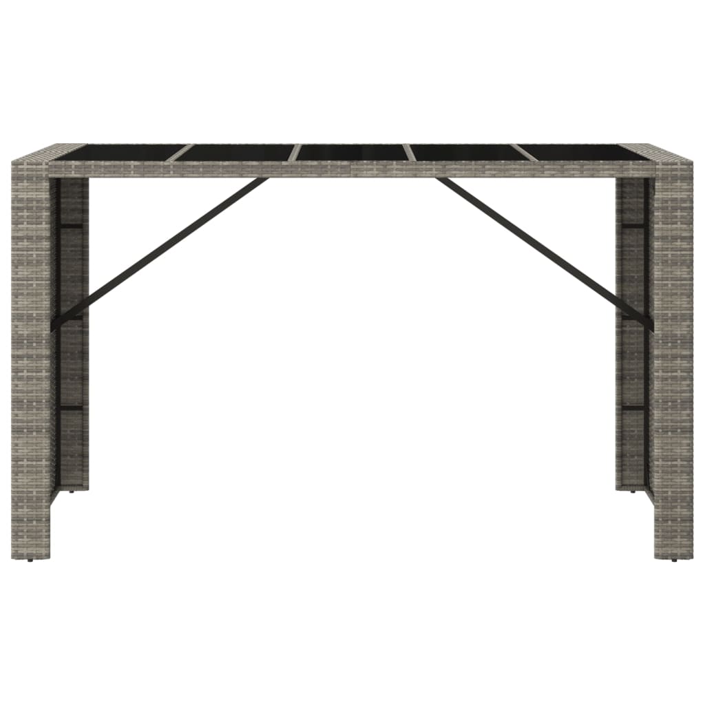 vidaXL Table de bar avec plateau en verre Gris 185x80x110 cm Résine tressée