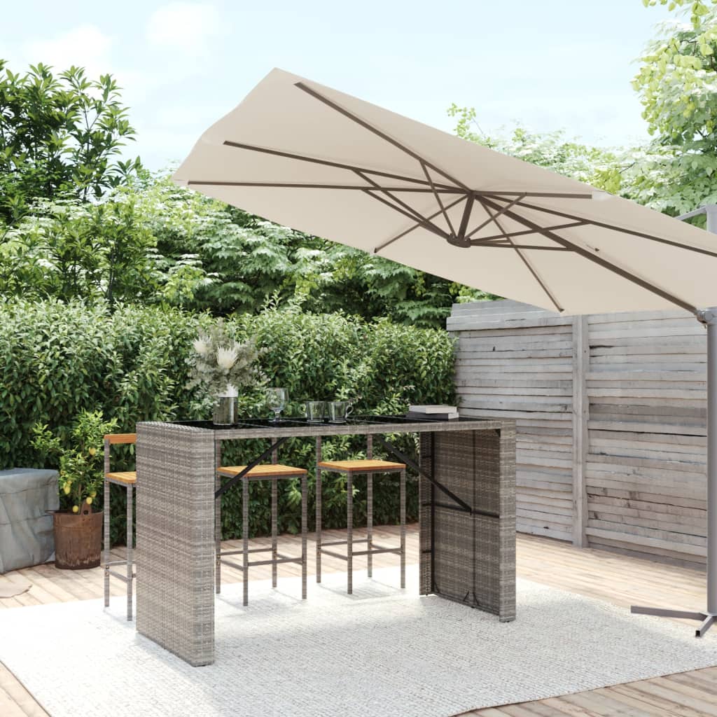 vidaXL Table de bar avec plateau en verre Gris 185x80x110 cm Résine tressée
