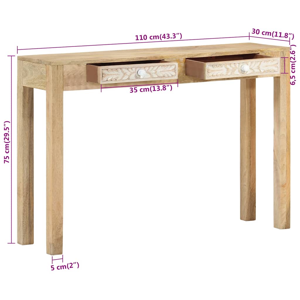 vidaXL Konsolentisch 110x30x75 cm Gebleichtes Massivholz Mango