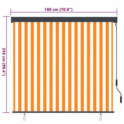 vidaXL Rollo Weiß und Orange 180 x 250 cm Stoff und Aluminium