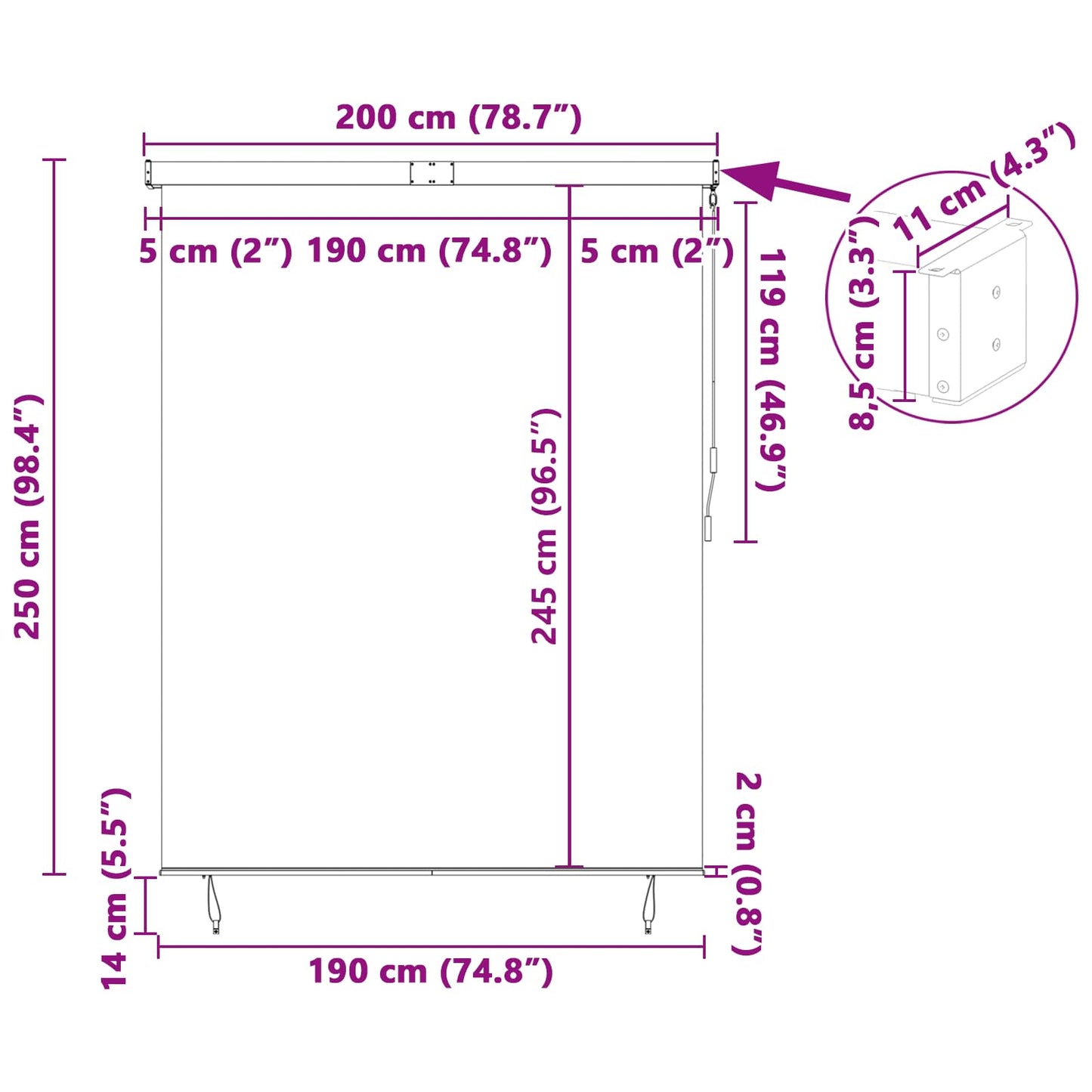 Rollo Gestreift Gelb und Blau 200 x 250 cm Stoff und Aluminium
