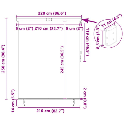 vidaXL Rollo Weiß und Orange 200 x 250 cm Stoff und Aluminium